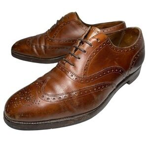 Edward Green 8.5 Tan Brown Leather Malvern Wingtip Brogue Oxfords Dress Shoes